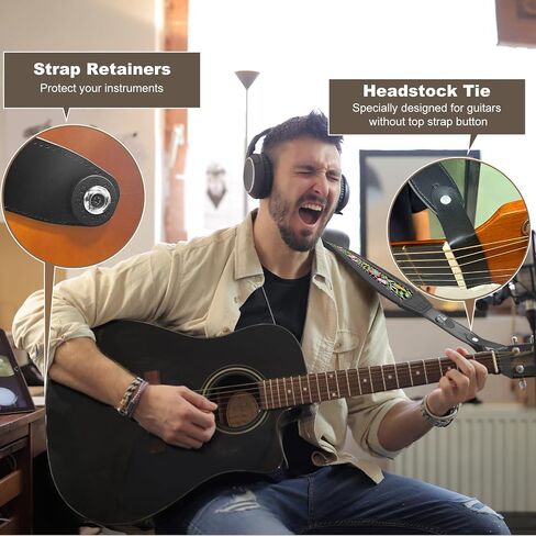 Guitar Bass Strap, Embroidered Electric Guitar Strap, Double Adjustable Buckle, Length Adjustable from 49" to 63", Equipped with 3" 3D Foam Padding, Suitable for Taller Guitarists, Smooth Brown. in Saudi Arabia