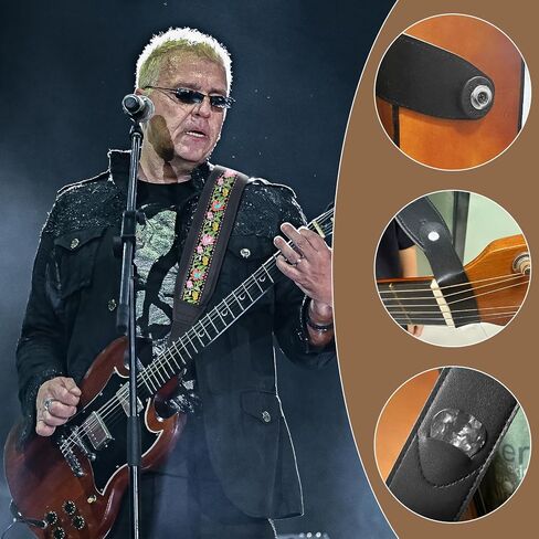 Guitar Bass Strap, Embroidered Electric Guitar Strap, Double Adjustable Buckle, Length Adjustable from 49" to 63", Equipped with 3" 3D Foam Padding, Suitable for Taller Guitarists, Smooth Brown. in Saudi Arabia