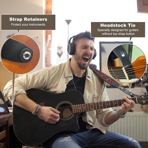 Guitar Bass Strap, Embroidered Electric Guitar Strap, Double Adjustable Buckle, Length Adjustable from 49" to 63", Equipped with 3" 3D Foam Padding, Suitable for Taller Guitarists, Smooth Brown. in Saudi Arabia