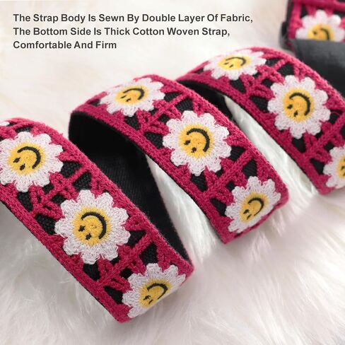 Guitar Strap, 2 inch Smiley Flower Knit Guitar Straps with Full Grain Leather End, for Bass Electric and Acoustic Guitars, Free Button, Locks and Picks-Purple in Kuwait