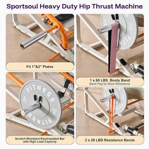SPORTSOUL آلة دفع الورك القابلة للطي مع حامل الوزن، آلة جسر الغلوت المحملة بلوحة مع ربط الشريط، معدات تمرين الغلوت شديدة التحمل، صالة الألعاب الرياضية المنزلية لبناء عضلات الغنيمة، لوح قدم قابل للتعديل in Kuwait