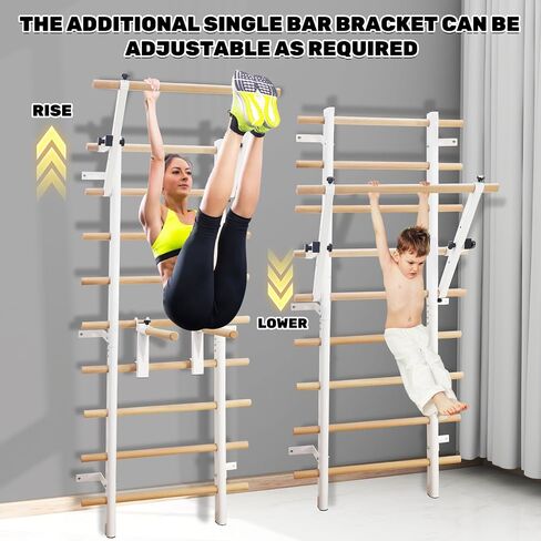 PreGymnastic Stall Bars, Swedish Ladder for Adult and Kids, Wall Bar with Wood Rods, Durable Steel Frame, Adjustable Pull Up and Dip for Strength, Flexibility at Home Gym, Studio, Fitness Center in Saudi Arabia