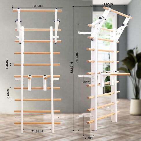 PreGymnastic Stall Bars, Swedish Ladder for Adult and Kids, Wall Bar with Wood Rods, Durable Steel Frame, Adjustable Pull Up and Dip for Strength, Flexibility at Home Gym, Studio, Fitness Center in Saudi Arabia