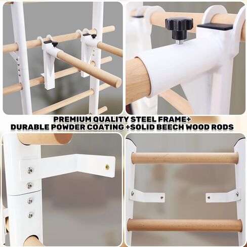 PreGymnastic Stall Bars, Swedish Ladder for Adult and Kids, Wall Bar with Wood Rods, Durable Steel Frame, Adjustable Pull Up and Dip for Strength, Flexibility at Home Gym, Studio, Fitness Center in Saudi Arabia