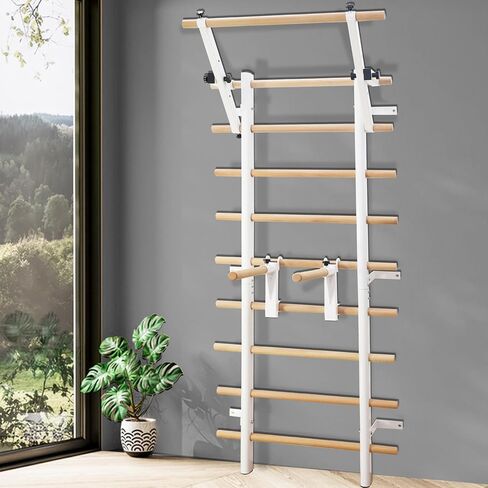 PreGymnastic Stall Bars, Swedish Ladder for Adult and Kids, Wall Bar with Wood Rods, Durable Steel Frame, Adjustable Pull Up and Dip for Strength, Flexibility at Home Gym, Studio, Fitness Center in Saudi Arabia