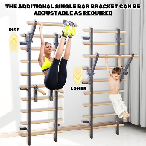 PreGymnastic Stall Bars, Swedish Ladder for Adult and Kids, Wall Bar with Wood Rods, Durable Steel Frame, Adjustable Pull Up and Dip for Strength, Flexibility at Home Gym, Studio, Fitness Center in Saudi Arabia