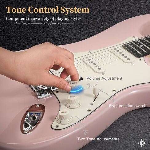 Musicool 39 Inch Electric Guitar Starter Kit– HSS Pickups Solid Body Electric Guitar Includes Amplifier, Bag, Digital Tuner, Strap, String, Cable, Picks, Beginner Gift（Pink ） in Kuwait