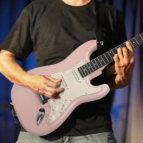 Musicool 39 Inch Electric Guitar Starter Kit– HSS Pickups Solid Body Electric Guitar Includes Amplifier, Bag, Digital Tuner, Strap, String, Cable, Picks, Beginner Gift（Pink ） in Kuwait