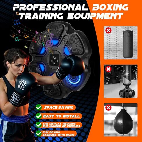 Music Boxing Machine, Bluetooth Boxing Training Target with LED Lights, Wall-Mounted Punching Pad for Men Women Adults Kids, 9 Speed Modes, Digital Display in Saudi Arabia