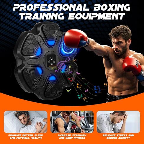 Music Boxing Machine, Bluetooth Boxing Training Target with LED Lights, Wall-Mounted Punching Pad for Men Women Adults Kids, 9 Speed Modes, Digital Display in Saudi Arabia