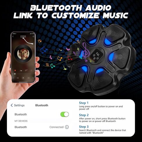 Music Boxing Machine, Bluetooth Boxing Training Target with LED Lights, Wall-Mounted Punching Pad for Men Women Adults Kids, 9 Speed Modes, Digital Display in Saudi Arabia