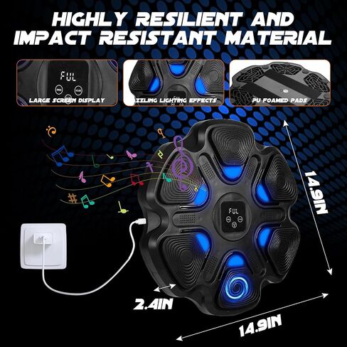 Music Boxing Machine, Bluetooth Boxing Training Target with LED Lights, Wall-Mounted Punching Pad for Men Women Adults Kids, 9 Speed Modes, Digital Display in Saudi Arabia