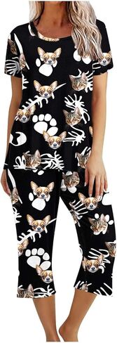Womens Personalized Pet Faces Photo Pajamas Short Sleeve Capri Pajama Set Summer Cute Custom Pjs with Pockets in Saudi Arabia