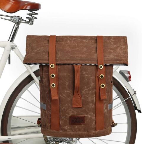 TOURBON Black Canvas Backpack Convertible Panniers Bike Rear Rack Bag Travel Bicycle Commuting Back Pack Grocery Shopping Carrier for Cycling Hiking Motorcycle (Black) in Saudi Arabia