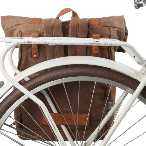 TOURBON Black Canvas Backpack Convertible Panniers Bike Rear Rack Bag Travel Bicycle Commuting Back Pack Grocery Shopping Carrier for Cycling Hiking Motorcycle (Black) in Saudi Arabia