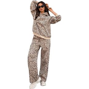 ليوبارد المتضخم Sweatsuits النساء 2 قطعة الزي الفهد هوديي Sweatpants مجموعة صالة رياضية الخريف مطابقة مجموعات in Kuwait