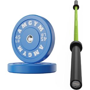 Bumper Plates Set with 7-Foot Olympic Barbell, Black Rubber Weight Plates with Steel Insert, Chrome Bar for Weightlifting Powerlifting in Saudi Arabia