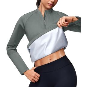 قميص Junlan Sauna للنساء - سترة تدريب الخصر بأكمام طويلة للتمرين في صالة الألعاب الرياضية in Kuwait