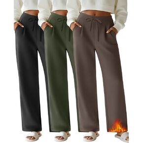 3 Pack Women's Wide Leg Lounge Pants, Fleece Sweatpants Casual Thermal Drawstring Yoga Pants with Pockets in Saudi Arabia