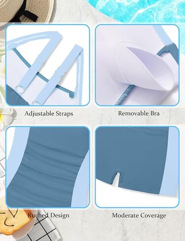 Girls Swimsuit One Piece Swimsuits Color Block Bathing Suit for Teens Ruched Swimwear with Padded 9-16Y Boy Shorts in Saudi Arabia