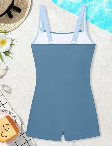 Girls Swimsuit One Piece Swimsuits Color Block Bathing Suit for Teens Ruched Swimwear with Padded 9-16Y Boy Shorts in Saudi Arabia
