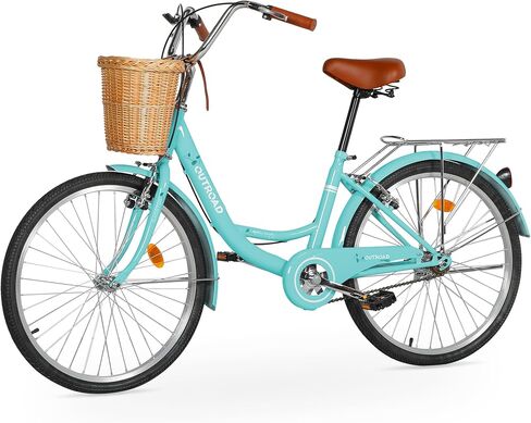 Beach Cruiser Bike for Women and Men, 24 26 inch Female Commuter Bicycle with Basket, 1 Speed Womens Bike with Rear Rack/High-Carbon Steel/Front & Rear Fenders, Multi Color in Kuwait
