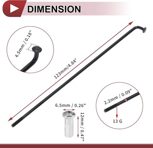 72 Set 13G Bicycle Spokes 205mm Bike Wheel Spokes Carbon Steel Black in Kuwait