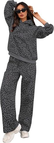 ليوبارد المتضخم Sweatsuits النساء 2 قطعة الزي الفهد هوديي Sweatpants مجموعة صالة رياضية الخريف مطابقة مجموعات in Kuwait