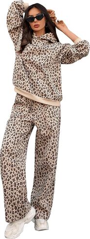 Leopard Oversized Sweatsuits Women 2 Piece Outfit Cheetah Hoodie Sweatpants Set Lounge Tracksuit Fall Matching Sets in Kuwait