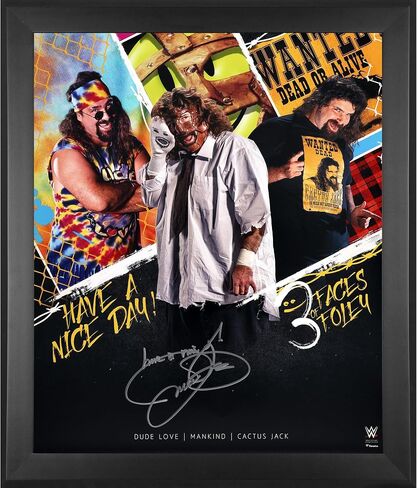 Mankind WWE Framed Autographed 20" x 24" Three Faces of Foley Stylized Photograph with "Have A Nice Day!" Inscription - Autographed Wrestling Cards in Saudi Arabia