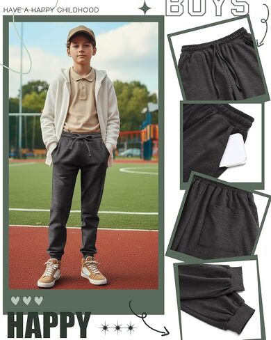 3 Pack Boys' Active Sweatpants Kids Athletic Casual Joggers Youth Drawstring Elastic Waist Pants with 3 Pockets in Kuwait