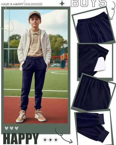 3 Pack Boys' Active Sweatpants Kids Athletic Casual Joggers Youth Drawstring Elastic Waist Pants with 3 Pockets in Kuwait
