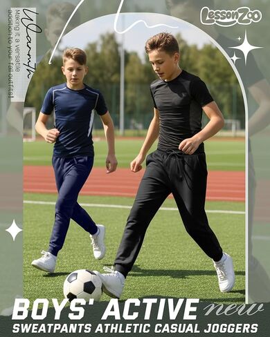3 Pack Boys' Active Sweatpants Kids Athletic Casual Joggers Youth Drawstring Elastic Waist Pants with 3 Pockets in Kuwait