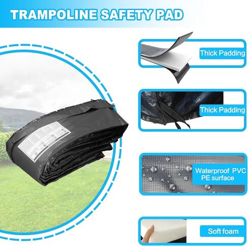 Trampoline Pad Replacement, 10/12/14/15/16FT Trampoline Spring Cover, No-Hole for Pole Waterproof Trampoline Safety Pad, Trampoline Replacement Parts & Accessories for Round Frame in Saudi Arabia