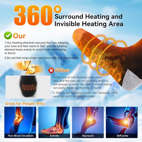 جوارب ساخنة للرجال والنساء، جوارب قابلة لإعادة الشحن مع بطارية 4000 مللي أمبير في الساعة و3 مستويات تسخين، جوارب كهربائية حرارية لتدفئة القدم للرياضات الشتوية الخارجية والتخييم والصيد in Kuwait