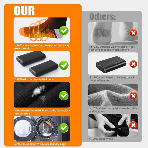 جوارب ساخنة للرجال والنساء، جوارب قابلة لإعادة الشحن مع بطارية 4000 مللي أمبير في الساعة و3 مستويات تسخين، جوارب كهربائية حرارية لتدفئة القدم للرياضات الشتوية الخارجية والتخييم والصيد in Kuwait