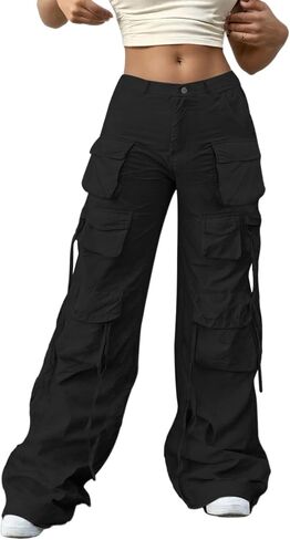 Wide Leg Cargo Pants for Women Casual Elastic High Waisted Multiple Pockets Baggy Jogger Hiking Workout Pants in Saudi Arabia