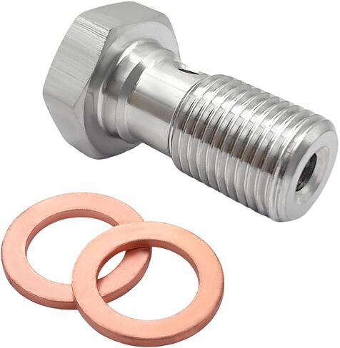 Stainless Steel Banjo Bolts, Banjo Bolt Kit, M10x1.0 Brake Fitting Adapter 20mm, Universal Car Accessories Thread Turbo Brake Line Fitting with Copper Washers Compatible with Most Vehicles in Saudi Arabia