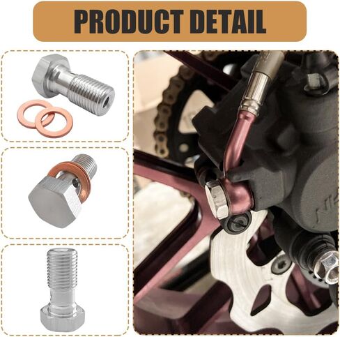 Stainless Steel Banjo Bolts, Banjo Bolt Kit, M10x1.0 Brake Fitting Adapter 20mm, Universal Car Accessories Thread Turbo Brake Line Fitting with Copper Washers Compatible with Most Vehicles in Saudi Arabia