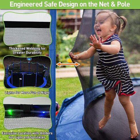 LHX 8 10 12 14 15 16FT Tranpoline Outdoor 1500LBS with Basketball Hoop, Large Heavy Duty Tranpoline for Kids and Adults with Light and Sprinkler, ASTM Approved & Easy Install, Backyard in Kuwait