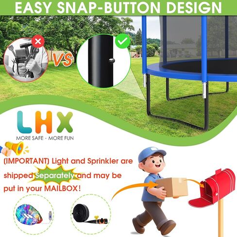 LHX 8 10 12 14 15 16FT Tranpoline Outdoor 1500LBS with Basketball Hoop, Large Heavy Duty Tranpoline for Kids and Adults with Light and Sprinkler, ASTM Approved & Easy Install, Backyard in Kuwait