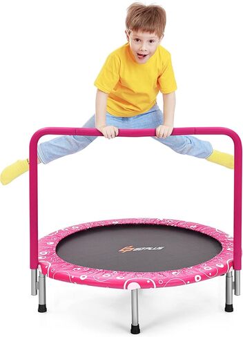 Goplus 36" Foldable Mini Trampoline for Kids, Toddler Trampoline with Full Covered Handle and Safety Pad, Portable Fitness Rebounder for Indoor Outdoor, Max Load 330 LBS in Saudi Arabia
