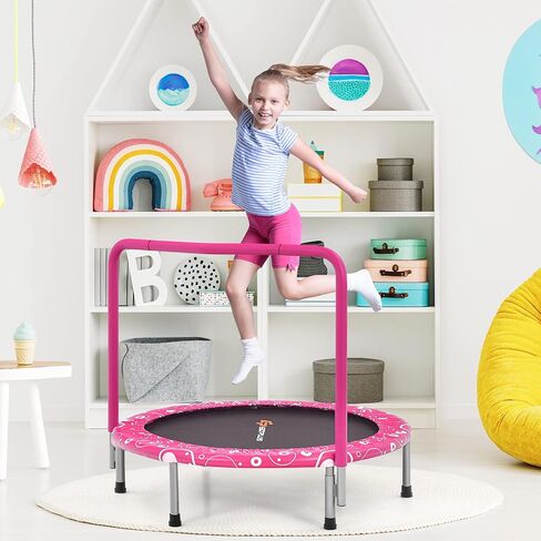 Goplus 36" Foldable Mini Trampoline for Kids, Toddler Trampoline with Full Covered Handle and Safety Pad, Portable Fitness Rebounder for Indoor Outdoor, Max Load 330 LBS in Saudi Arabia
