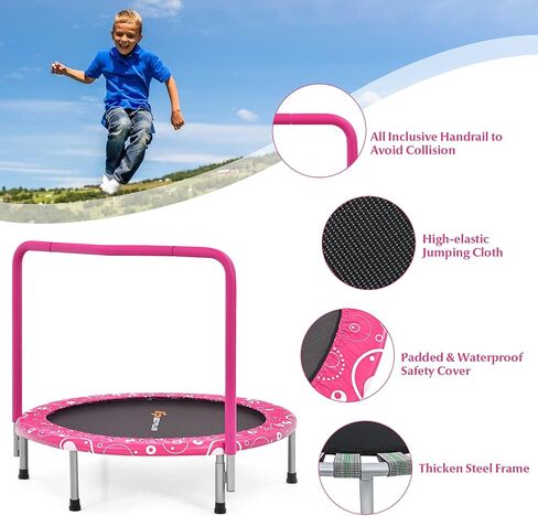 Goplus 36" Foldable Mini Trampoline for Kids, Toddler Trampoline with Full Covered Handle and Safety Pad, Portable Fitness Rebounder for Indoor Outdoor, Max Load 330 LBS in Saudi Arabia