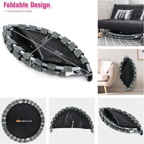 Goplus 36" Foldable Mini Trampoline for Kids, Toddler Trampoline with Full Covered Handle and Safety Pad, Portable Fitness Rebounder for Indoor Outdoor, Max Load 330 LBS in Saudi Arabia