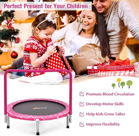 Goplus 36" Foldable Mini Trampoline for Kids, Toddler Trampoline with Full Covered Handle and Safety Pad, Portable Fitness Rebounder for Indoor Outdoor, Max Load 330 LBS in Saudi Arabia