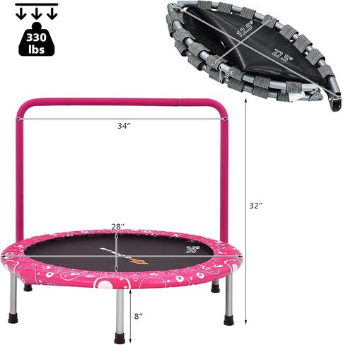 Goplus 36" Foldable Mini Trampoline for Kids, Toddler Trampoline with Full Covered Handle and Safety Pad, Portable Fitness Rebounder for Indoor Outdoor, Max Load 330 LBS in Saudi Arabia