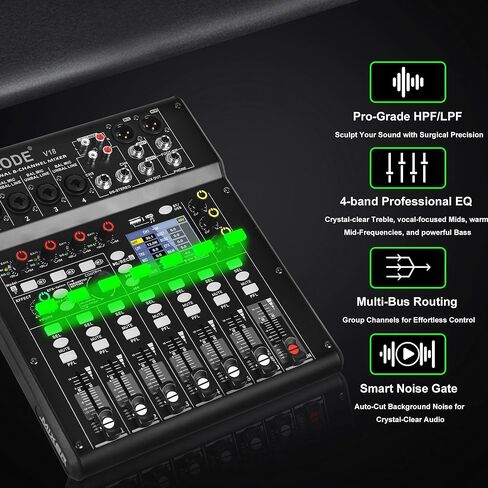 وحدة تحكم خلط صوت DJ بـ 4 قنوات مع 256DSP، لوحة مزج صوت موسيقى صغيرة تدعم إدخال الكمبيوتر USB Bluetooth MP3، طاقة فانتوم 48 فولت ووظيفة الوسادة لتسجيل بث الاستوديو in Kuwait