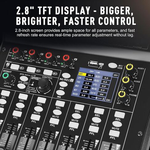 وحدة تحكم خلط صوت DJ بـ 4 قنوات مع 256DSP، لوحة مزج صوت موسيقى صغيرة تدعم إدخال الكمبيوتر USB Bluetooth MP3، طاقة فانتوم 48 فولت ووظيفة الوسادة لتسجيل بث الاستوديو in Kuwait