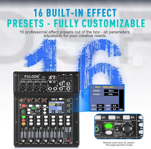 وحدة تحكم خلط صوت DJ بـ 4 قنوات مع 256DSP، لوحة مزج صوت موسيقى صغيرة تدعم إدخال الكمبيوتر USB Bluetooth MP3، طاقة فانتوم 48 فولت ووظيفة الوسادة لتسجيل بث الاستوديو in Kuwait